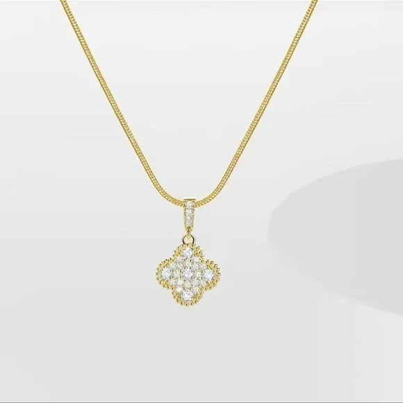 14K Gold Plated Crystal Flower Pendant Necklace - Picture 4 of 7